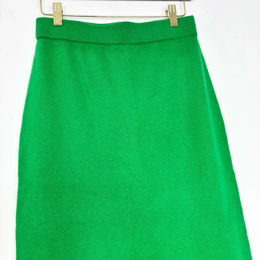 Lingua Franca Jacquard-Knit 100% Cashmere Midi Skirt – Green, Size Small New